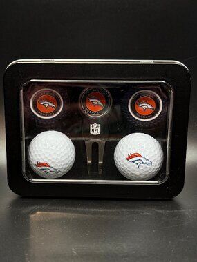 NEW Team Golf Denver Broncos Accessory Tin Golf Balls, Markers & Divot Tool